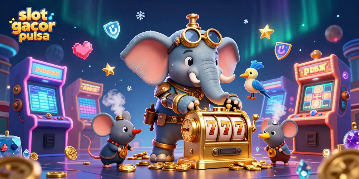 Experience the excitement of slot gacor pulsa with a steampunk elephant and golden slot machine.