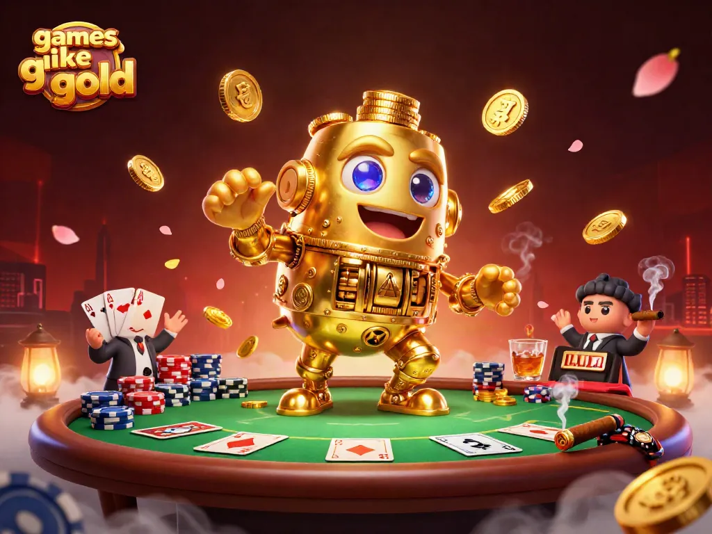Experience games like Go Go Gold with a dynamic scene showcasing vibrant casino elements and a golden golem.