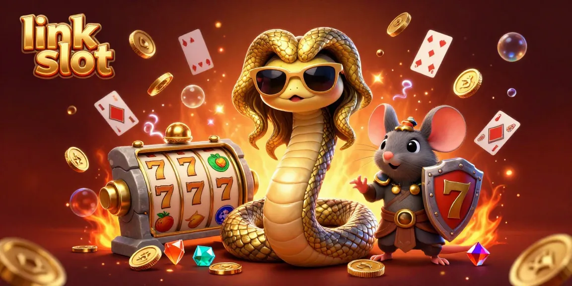 Engage with the dynamic link slot scene featuring Medusa and a warrior mouse amidst vibrant slot game elements.