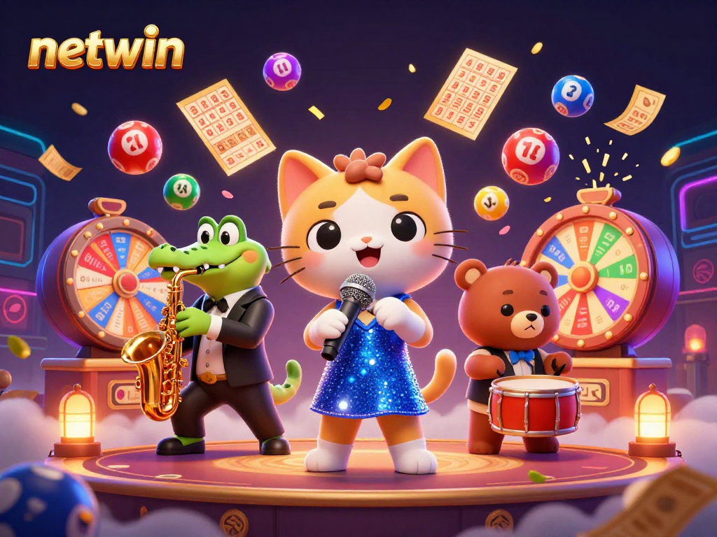 Engage in thrilling netwin lottery gameplay with vibrant characters and dynamic elements.