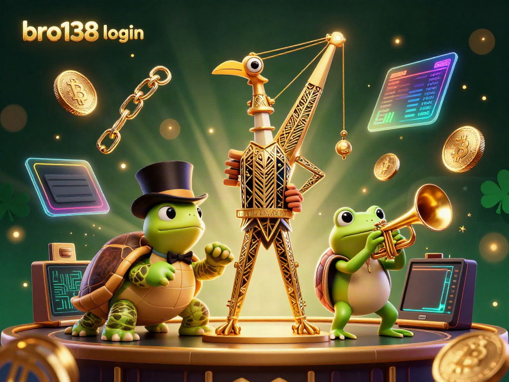 Spin and win with bro138 login at the vibrant casino scene filled with winning elements and playful characters.
