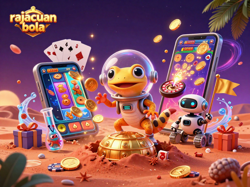 Experience the excitement of rajacuan bola with a Martian gecko exploring a hidden casino.