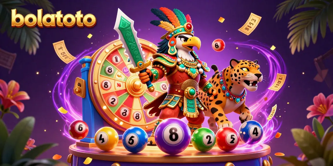 Engage with bolatoto's thrilling slot adventure featuring colorful lottery balls and Aztec warriors in a vibrant scene.