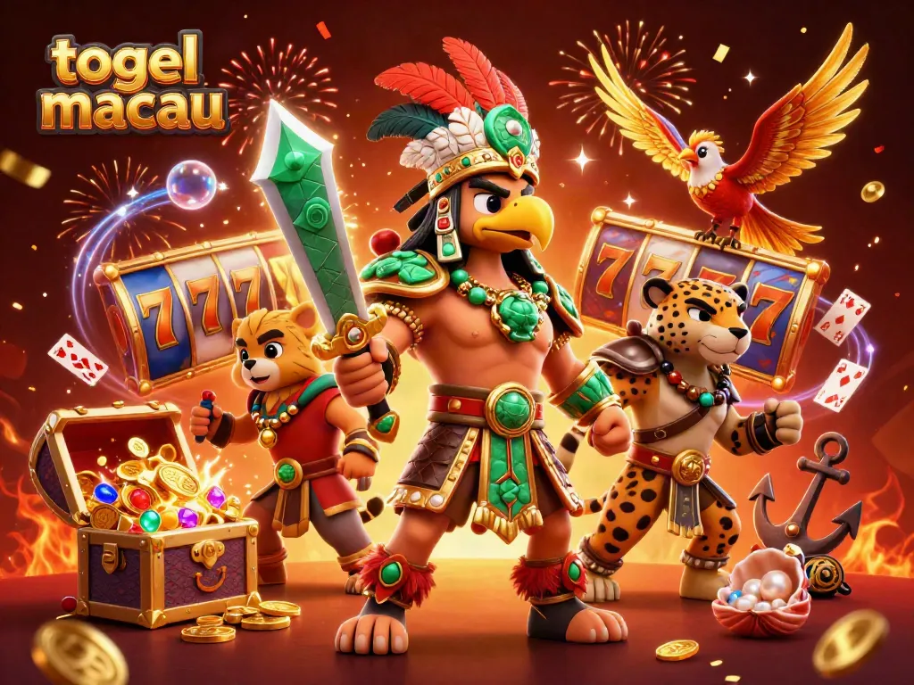 Experience thrilling togel macau action with colorful slot reels and festive characters in a vibrant 3D scene.
