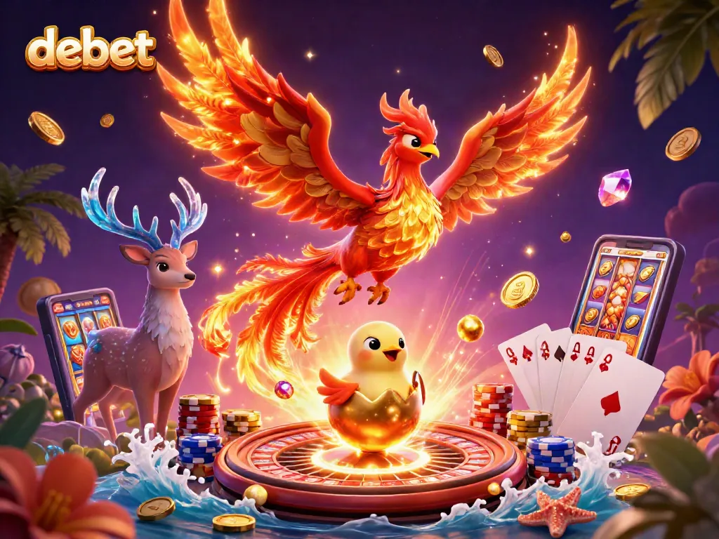 Experience thrilling gameplay at debet casino with a fantastical phoenix and crypto elements.