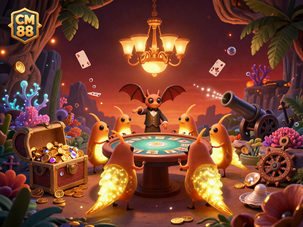 Engage with CM 88’s illuminated cave casino, featuring glowworms, a bat dealer, and treasure-filled coral reefs.