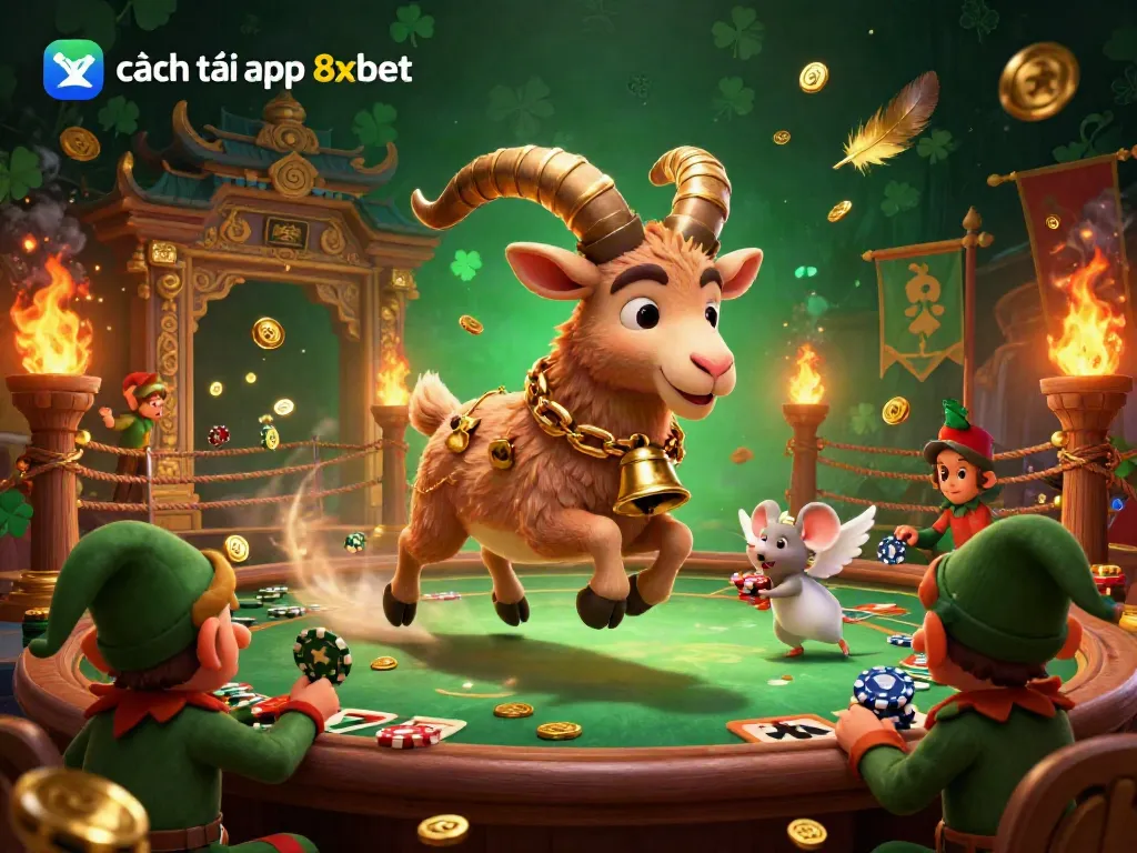 Engage with the festive horror of "cách tải app 8xbet" through this dynamic casino-themed illustration.
