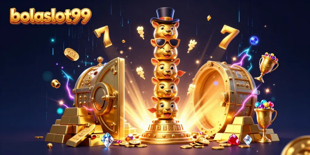 Join the exhilarating world of bolaslot99 with vibrant slot reels and treasure-rich scenes!
