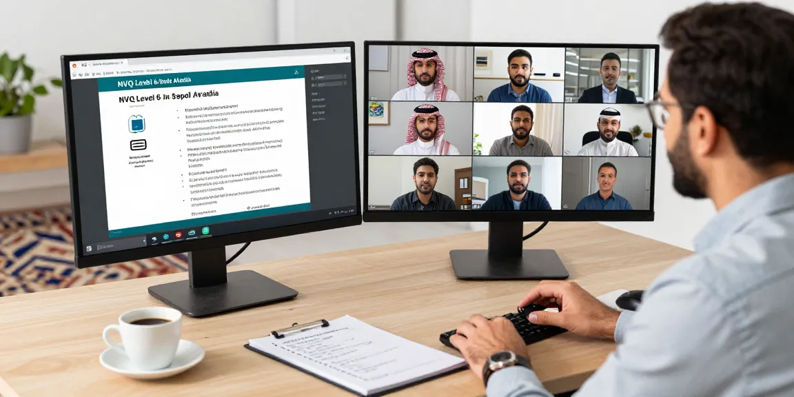 NVQ Level 6 in Saudi Arabia virtual classroom environment with instructor engaging students during a health and safety training session.
