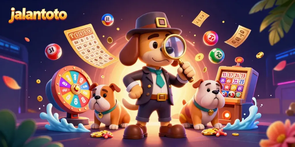 Menangkan jackpot togel di jalantoto dengan ilustrasi berwarna-warni yang menunjukkan permainan dan keberuntungan.