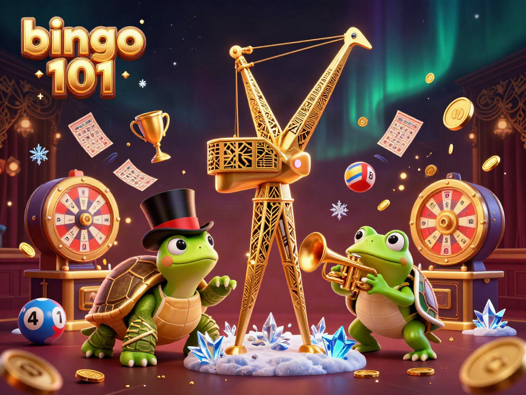 Permainan bingo 101 yang menarik dengan kartu, bola, dan elemen kemenangan lainnya.