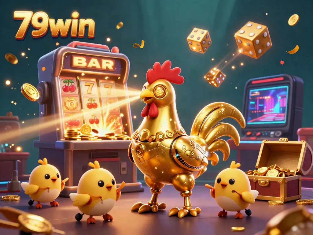 Experience thrilling wins at 79win with dynamic 3D casino characters and exciting game elements in a vibrant scene.