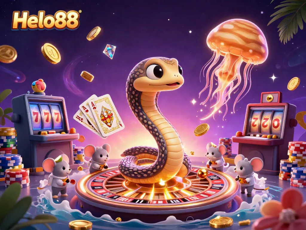 Experience exciting gameplay at Helo88 with a vibrant 3D scene displaying cosmic casino elements.