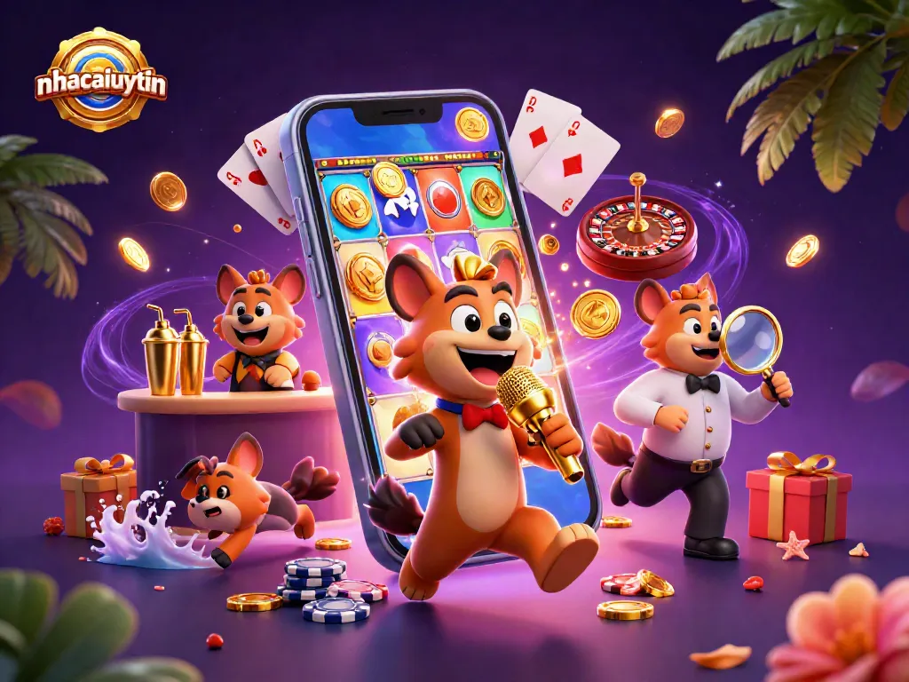 nhacaiuytin brings laughter to the casino with cartoon hyenas performing comedy, creating vibrant gaming energy.