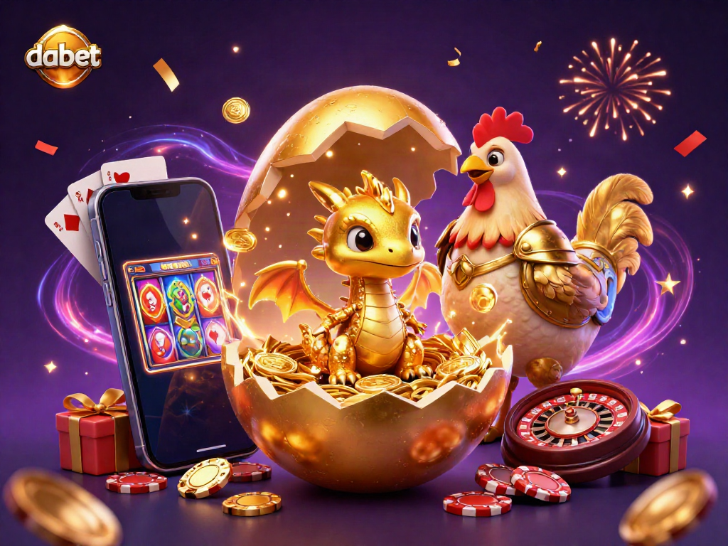 dabet delivers a mesmerizing golden dragon emerging from a poker chip nest in a thrilling casino world full of excitement.