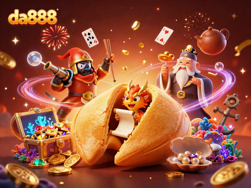 Experience the excitement of da888 with a dynamic scene of fortune and characters in a lively casino setting.