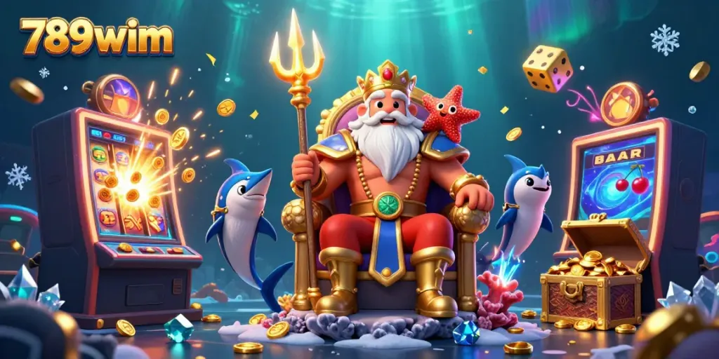 Experience thrilling wins at 789wim with a vibrant casino scene featuring Neptune and dynamic game elements.