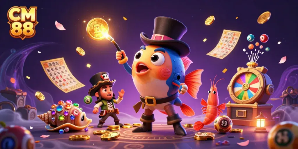 Engage with CM 88's exciting underwater casino world filled with vibrant characters and dynamic game elements.
