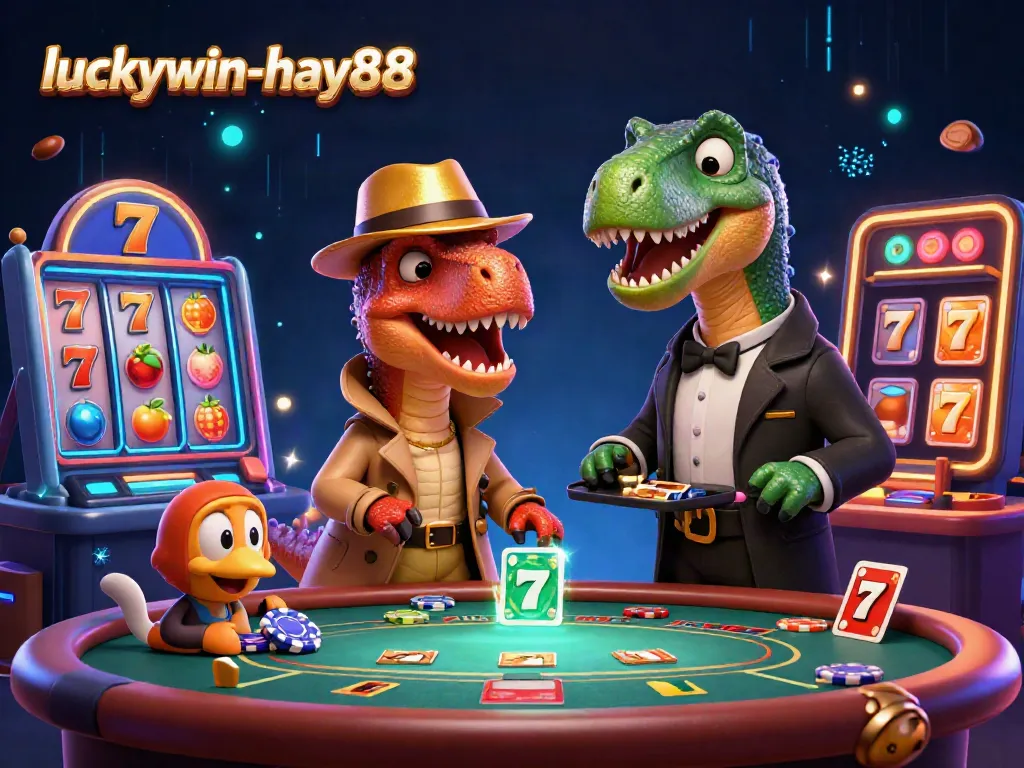 Experience the excitement of luckywin-hay88 at a blackjack table with characters in a dynamic casino scene.