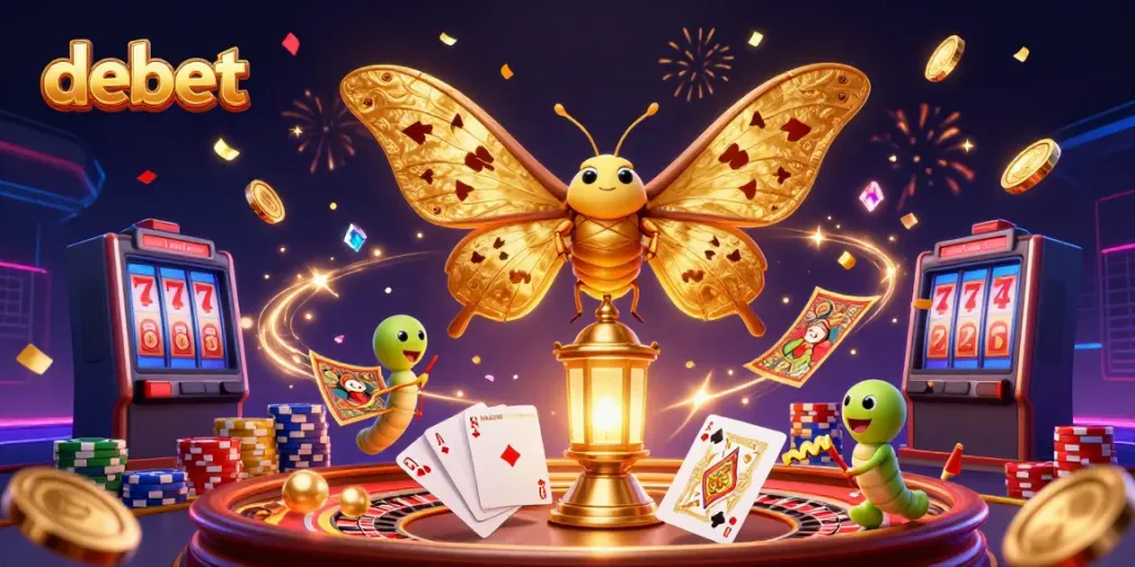 Experience exciting gameplay with debet in this vibrant casino-themed 3D illustration featuring joyful game elements.