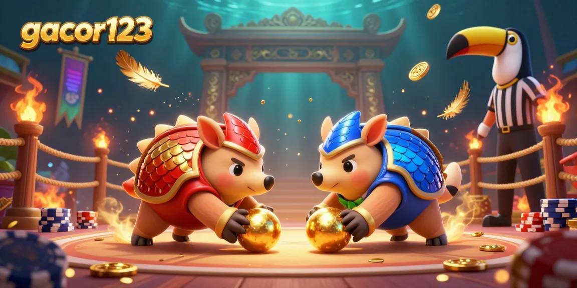 Join the exciting world of gacor123 with vibrant pangolins bowling through chips and golden confetti!