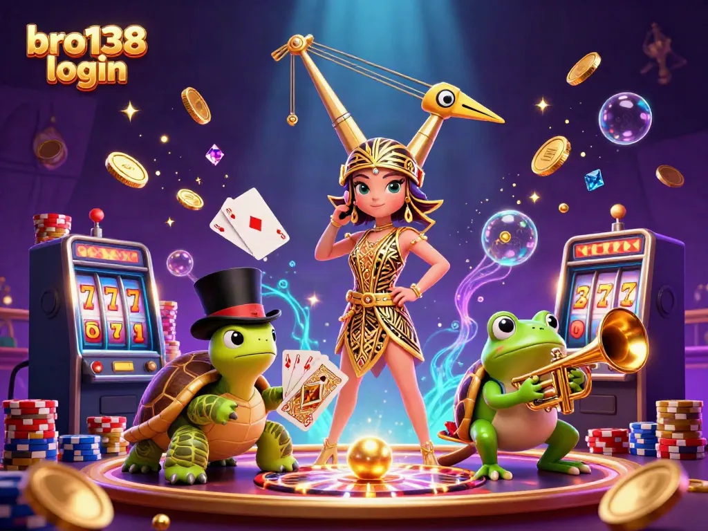 Enjoy the exciting atmosphere of bro138 login with vibrant 3D characters and casino elements.