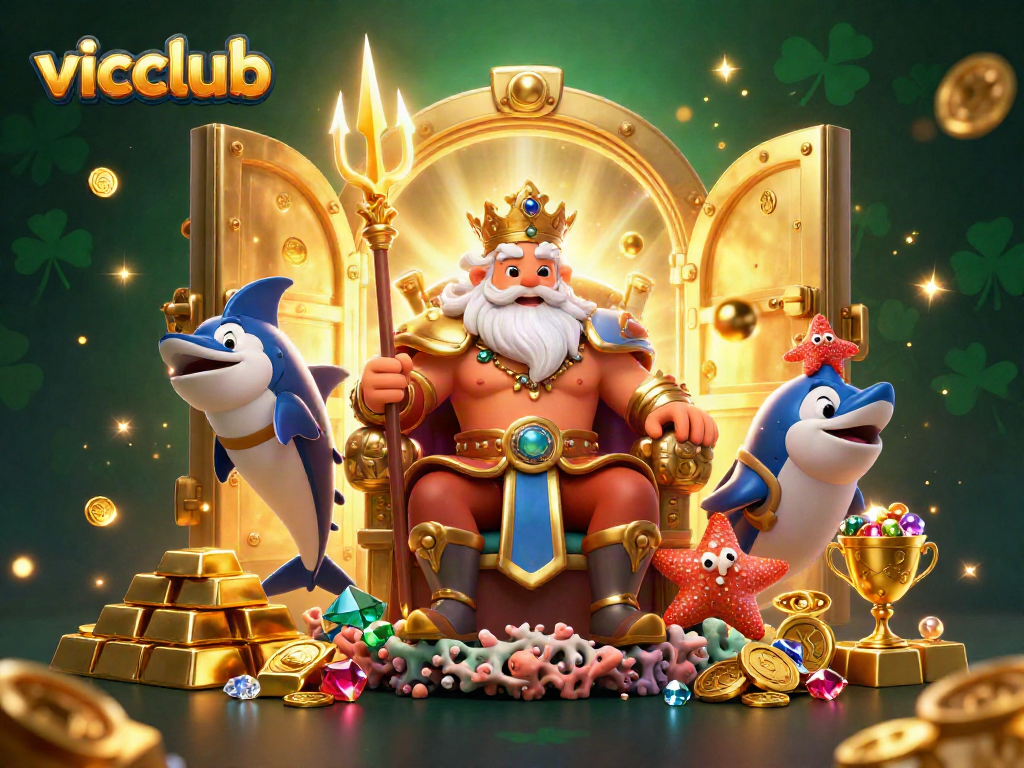 Join the excitement at vicclub with Neptune and treasures in this vibrant casino scene.