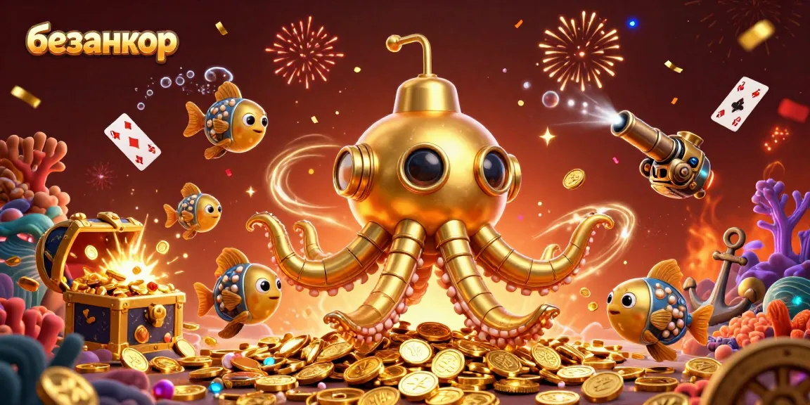 Experience the thrill at безанкор with a golden kraken submarine amidst a bounty of casino treasures!