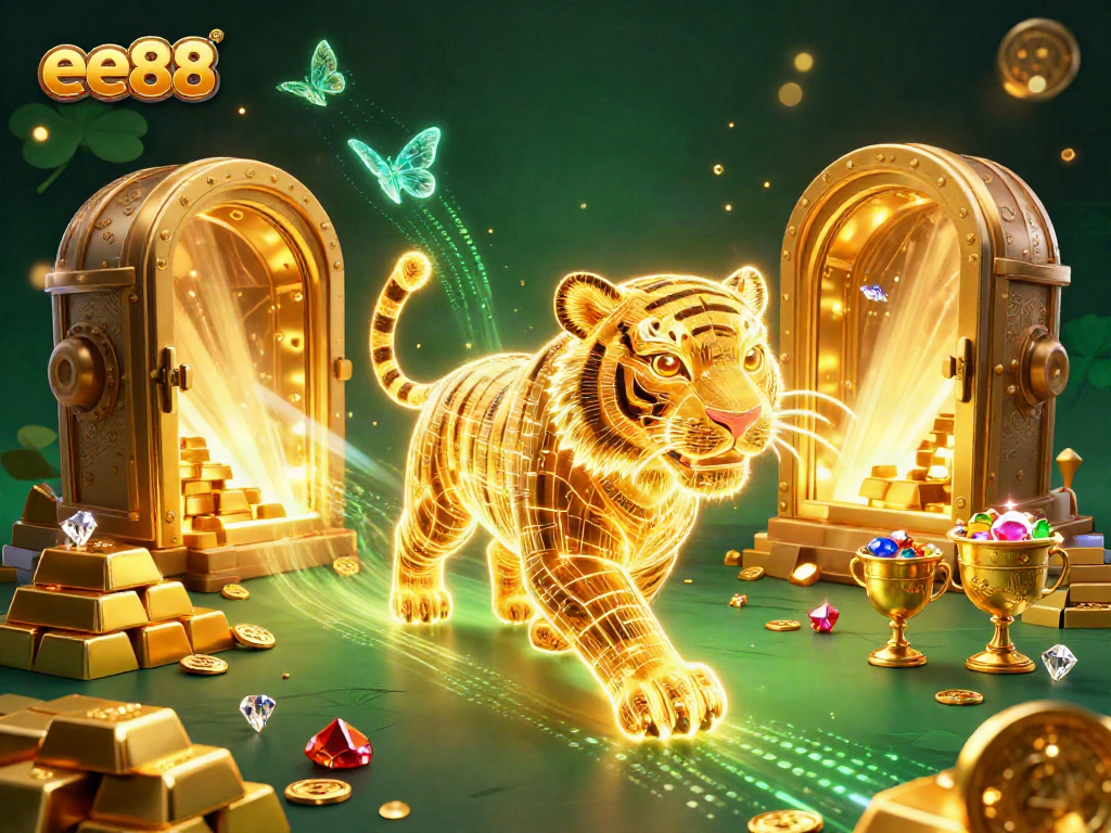 Engage with ee88 in a vibrant panorama of a dazzling digital casino landscape.