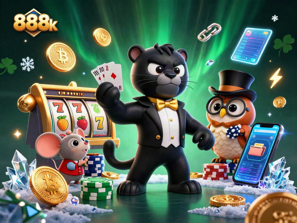 Engage in exciting gambling with 888k casino, featuring vibrant characters and dynamic slot elements.