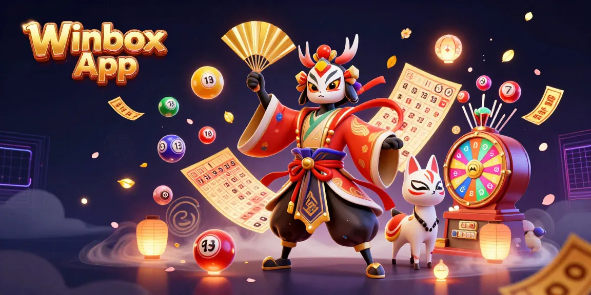 Winbox App - Engage with exciting lottery elements in a vibrant 3D casino scene.