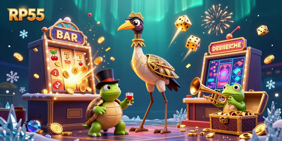 Experience RP55, the thrill of winning at a vibrant 3D casino with exciting characters and slot machines!