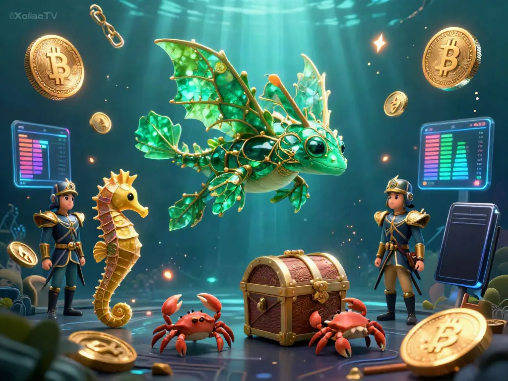 Experience football excitement with XoilacTV, highlighted by vibrant sea creatures and glowing crypto elements.