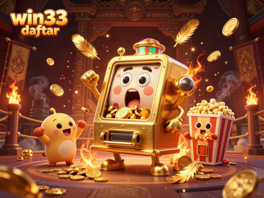 Experience the thrill of win33 daftar with vibrant golden slot machines celebrating jackpots amidst swirling gold coins.
