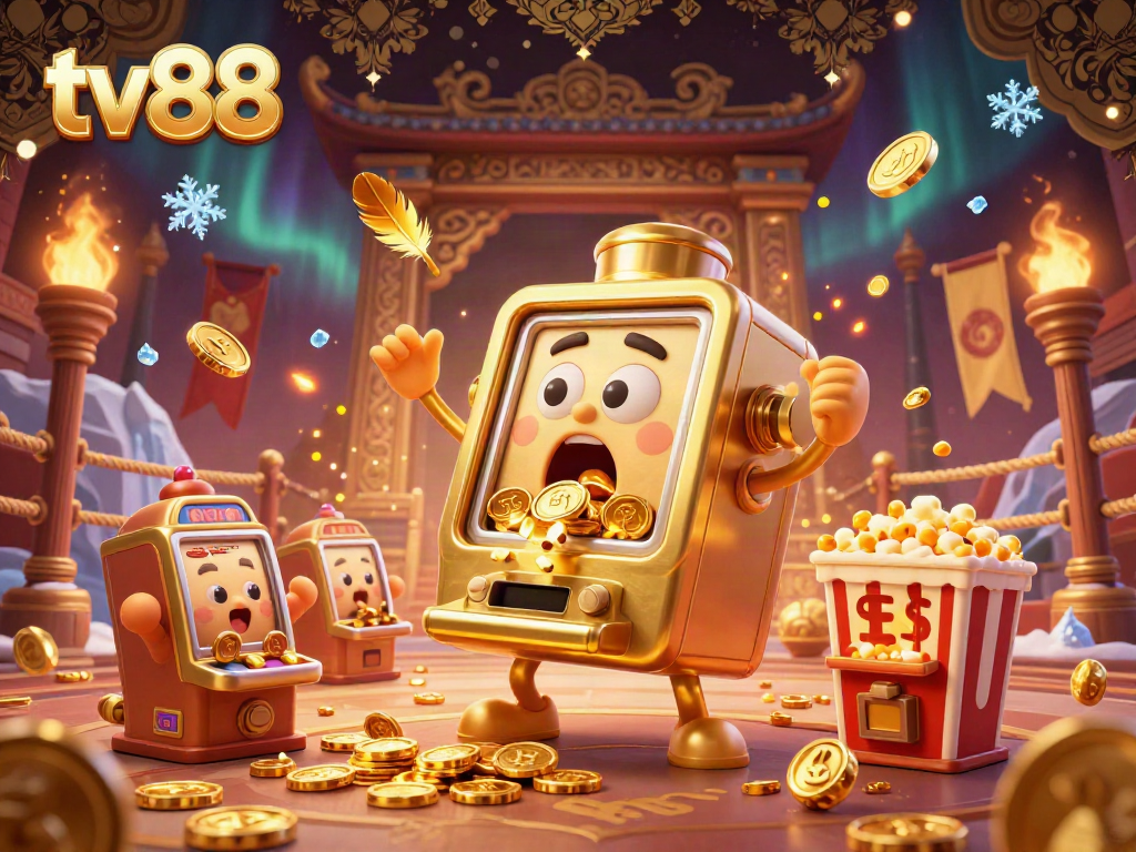 Engaging scene of tv88 slot machine celebrating a jackpot with gold coins flying around.