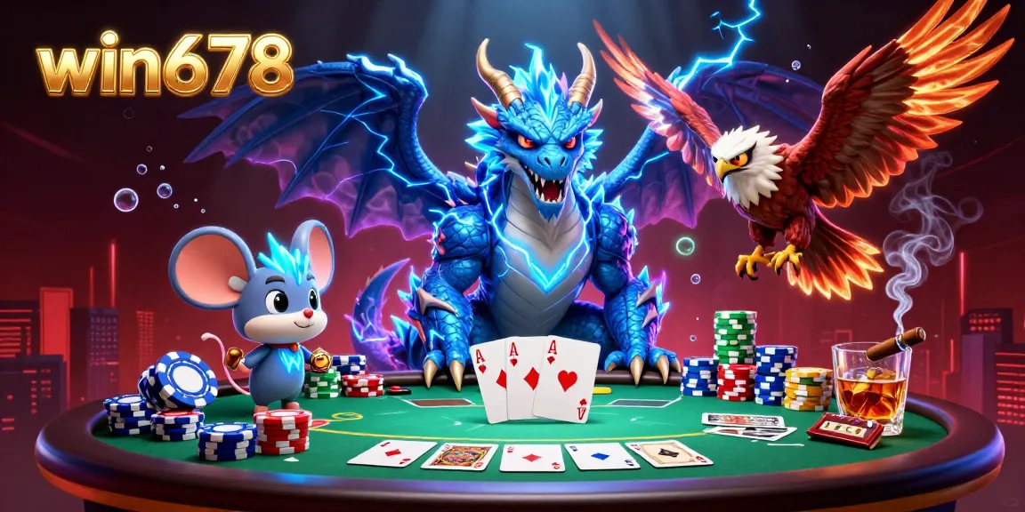 Engage in thrilling gameplay at win678 with a powerful thunder dragon and poker elements.