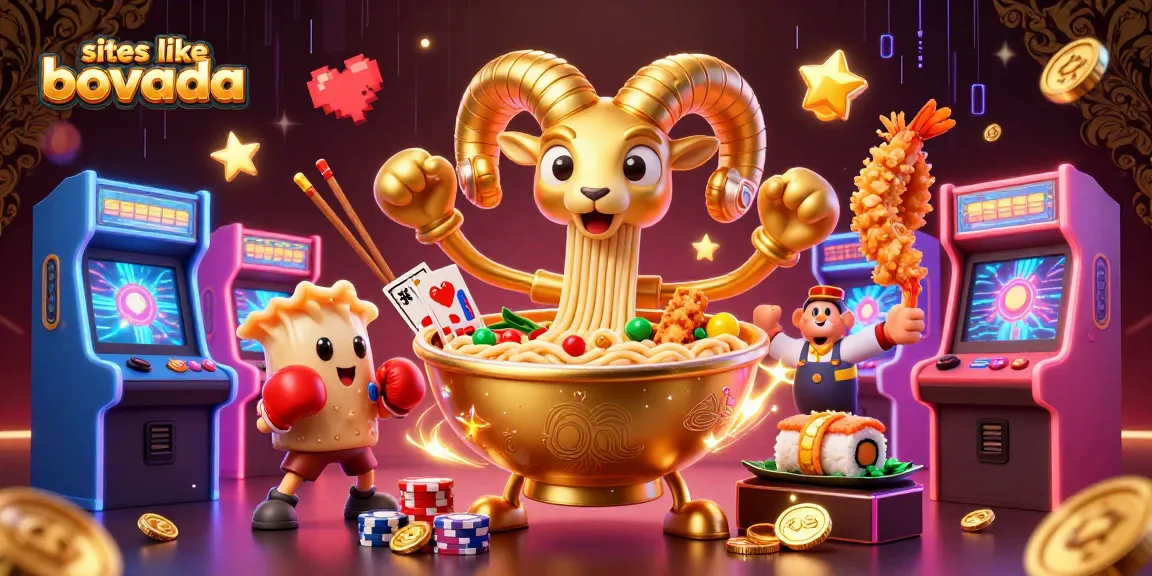 Engage with sites like Bovada through a vibrant casino-themed illustration featuring cartoon characters.