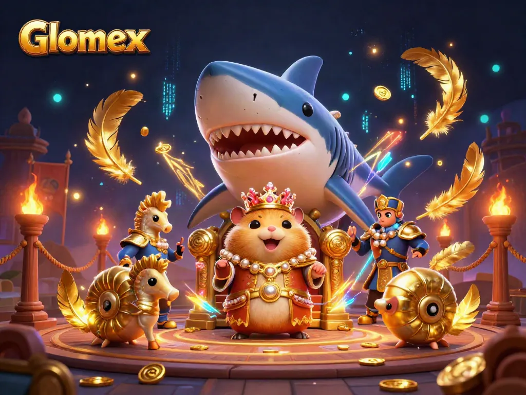 Engage with Glomex's vibrant casino scene featuring the golden hamster king and marine companions.