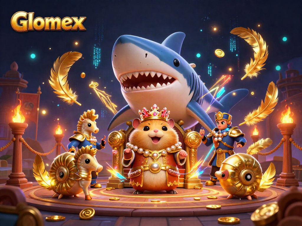 Engage with Glomex's vibrant casino scene featuring the golden hamster king and marine companions.