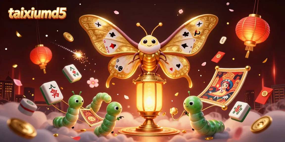 Experience winning opportunities at taixiumd5 with vibrant casino-themed illustration of moth and golden decor elements.