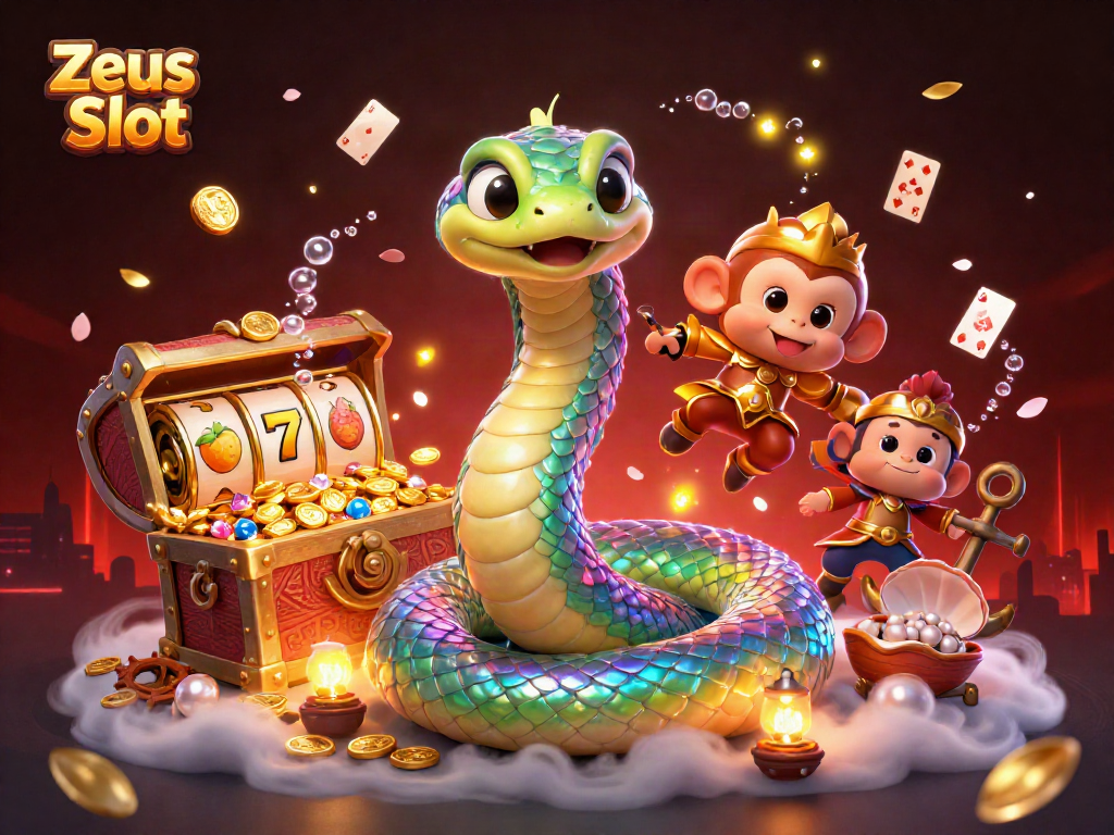 Experience the thrill of Zeus Slot with vibrant characters and dynamic casino elements.