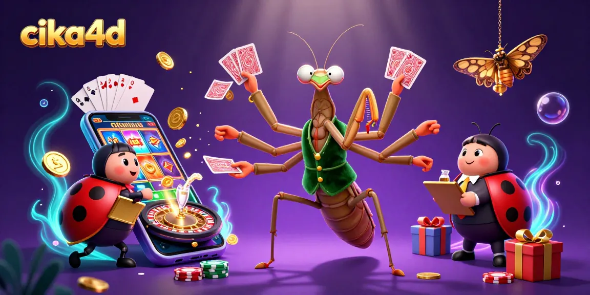 Experience the thrill of cika4d with a vibrant 3D casino illustration featuring a card sharp and dynamic gaming elements.