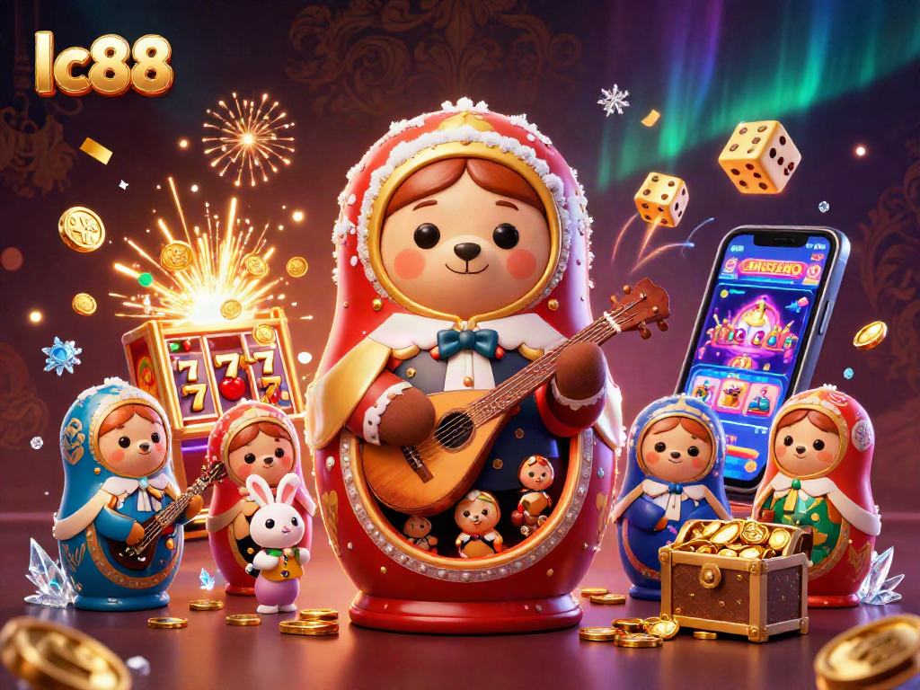 Play thrilling slots and win big with lc88's vibrant 3D casino illustration