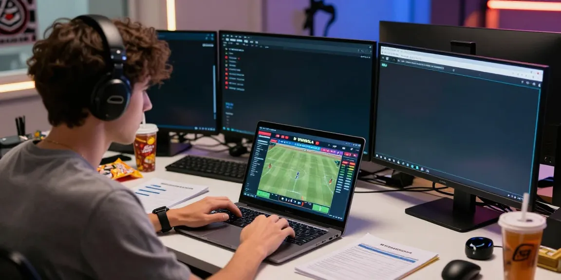 Intense sports betting analysis with WWBOLA app on laptop.