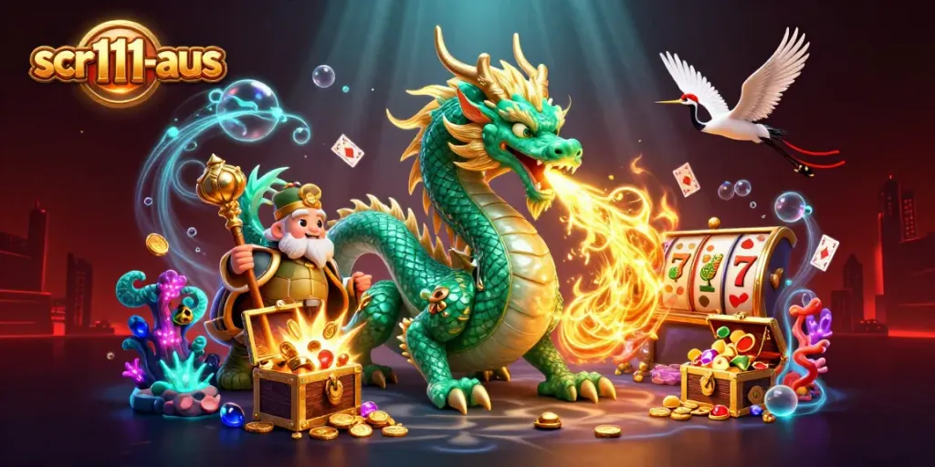 Engage in thrilling gameplay at scr111-aus with a jade dragon and vibrant casino elements