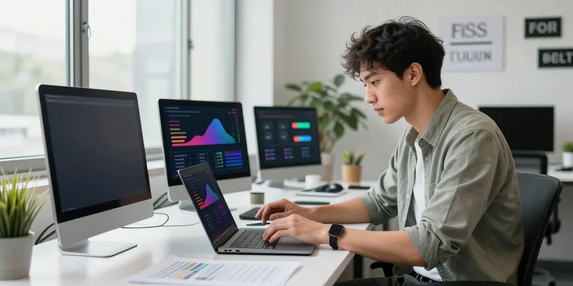 Entrepreneur analyzing data on laptop in a vibrant workspace while focusing on peh888 strategies.