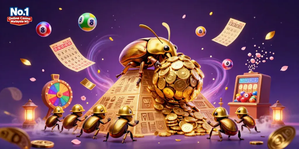 Experience vibrant action at the No.1 Online Casino Malaysia M3 with gold coins and festive lottery elements.