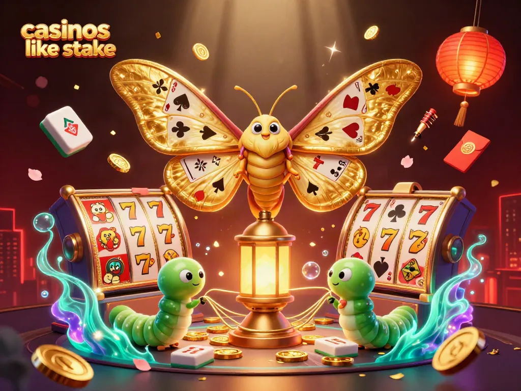 Spinning jackpots and vibrant colors illustrate casinos like stake in this dynamic scene.
