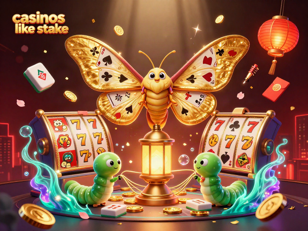 Spinning jackpots and vibrant colors illustrate casinos like stake in this dynamic scene.