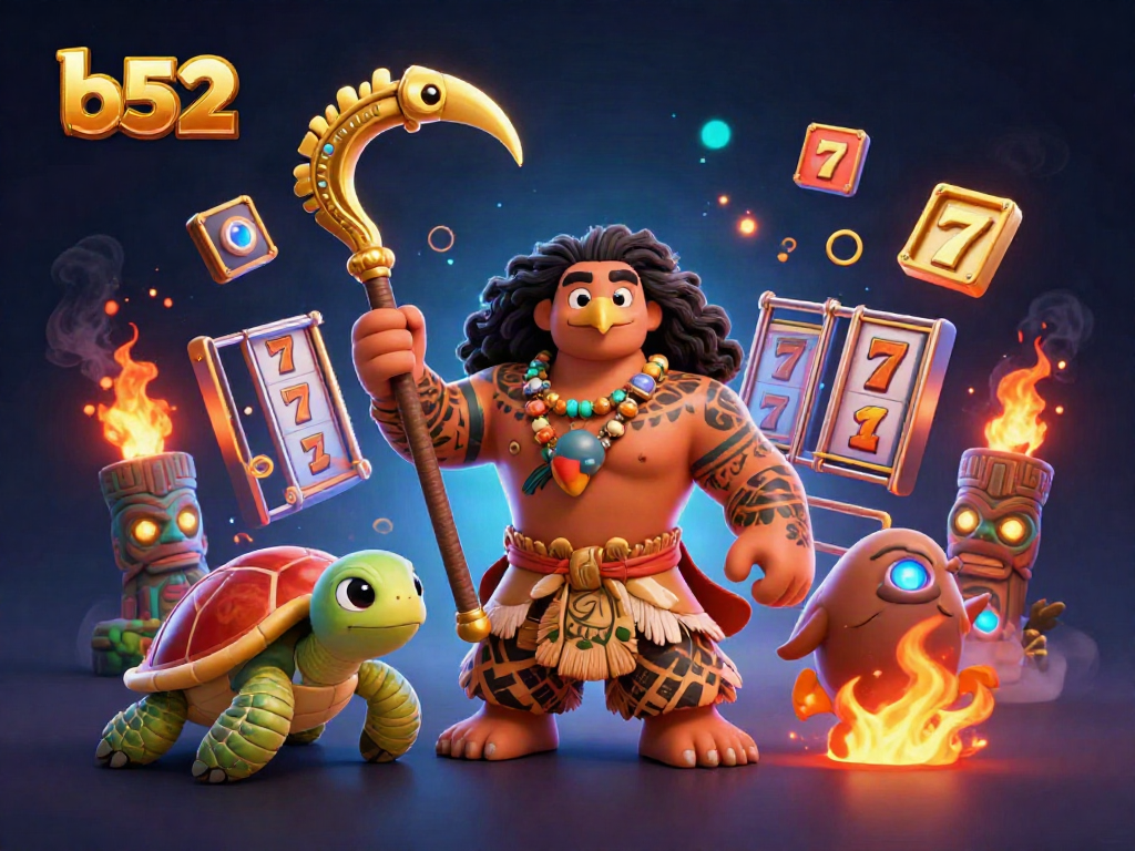Win big with b52 in this vibrant illustration showcasing an exciting online casino scene.